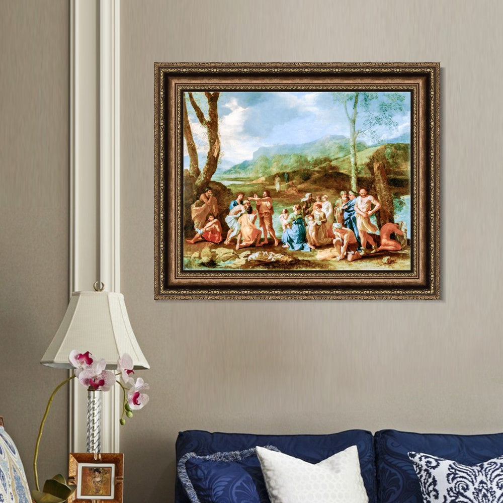 INVIN ART Framed Canvas Art Giclee Print French Saint John Baptizing in the River Jordan by Nicolas Poussin Wall Art