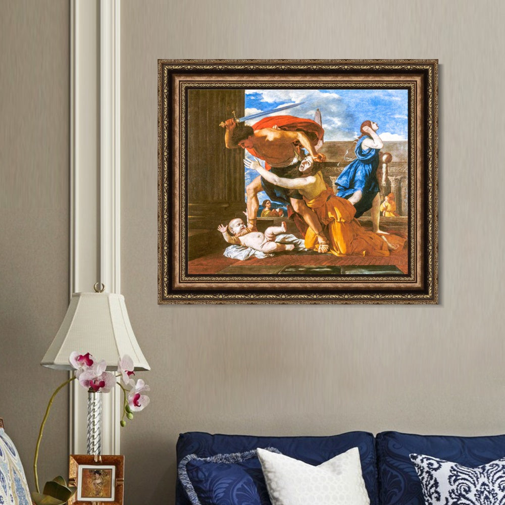 INVIN ART Framed Canvas Art Giclee Print The massacre of Innocents by Nicolas Poussin Wall Art