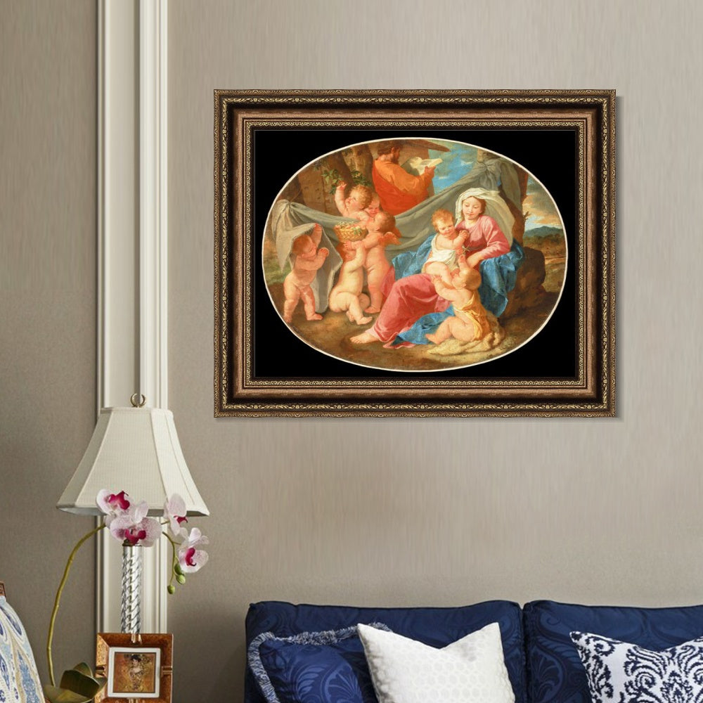 INVIN ART Framed Canvas Art Giclee Print The Rest on the Flight into Egypt by Nicolas Poussin Wall Art Living Room Home Office Decorations