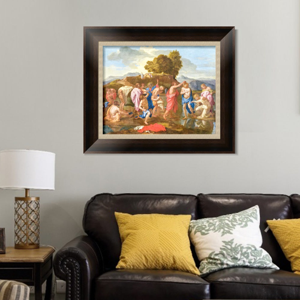 INVIN ART Framed Canvas Art Giclee Print Sacrament of Baptism by Nicolas Poussin Wall Art