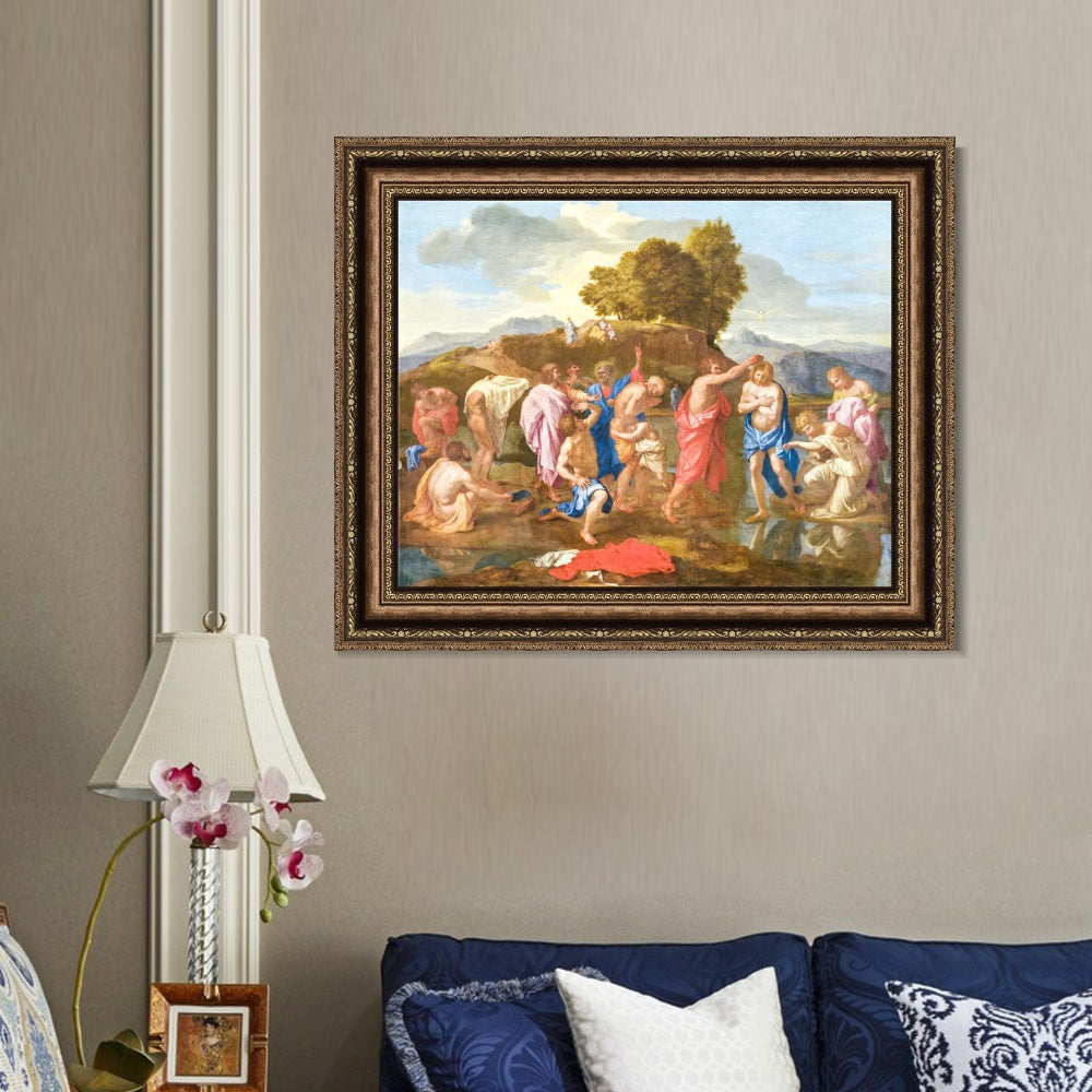 INVIN ART Framed Canvas Art Giclee Print Sacrament of Baptism by Nicolas Poussin Wall Art