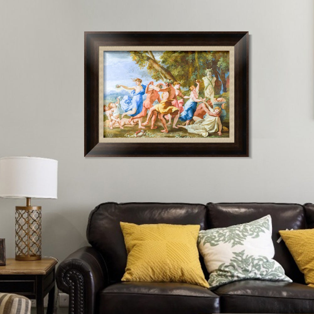 INVIN ART Framed Canvas Art Giclee Print Bacchanal before a Statue of Pan by Nicolas Poussin Wall Art