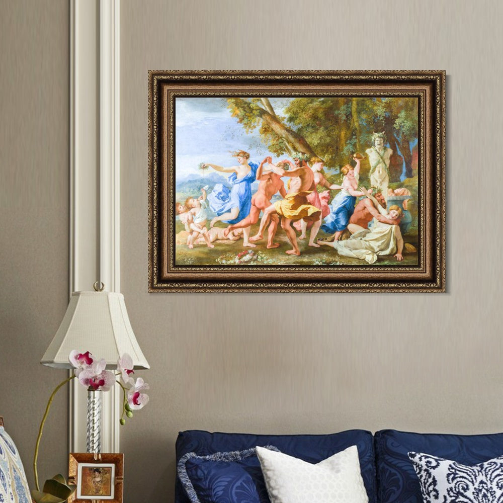 INVIN ART Framed Canvas Art Giclee Print Bacchanal before a Statue of Pan by Nicolas Poussin Wall Art