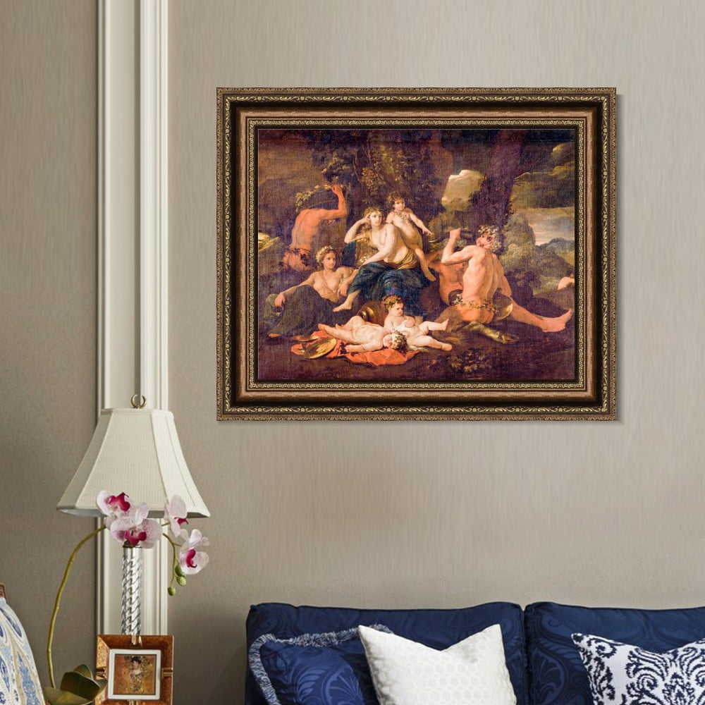 INVIN ART Framed Canvas Art Giclee Print The childhood of Bacchus by Nicolas Poussin Wall Art