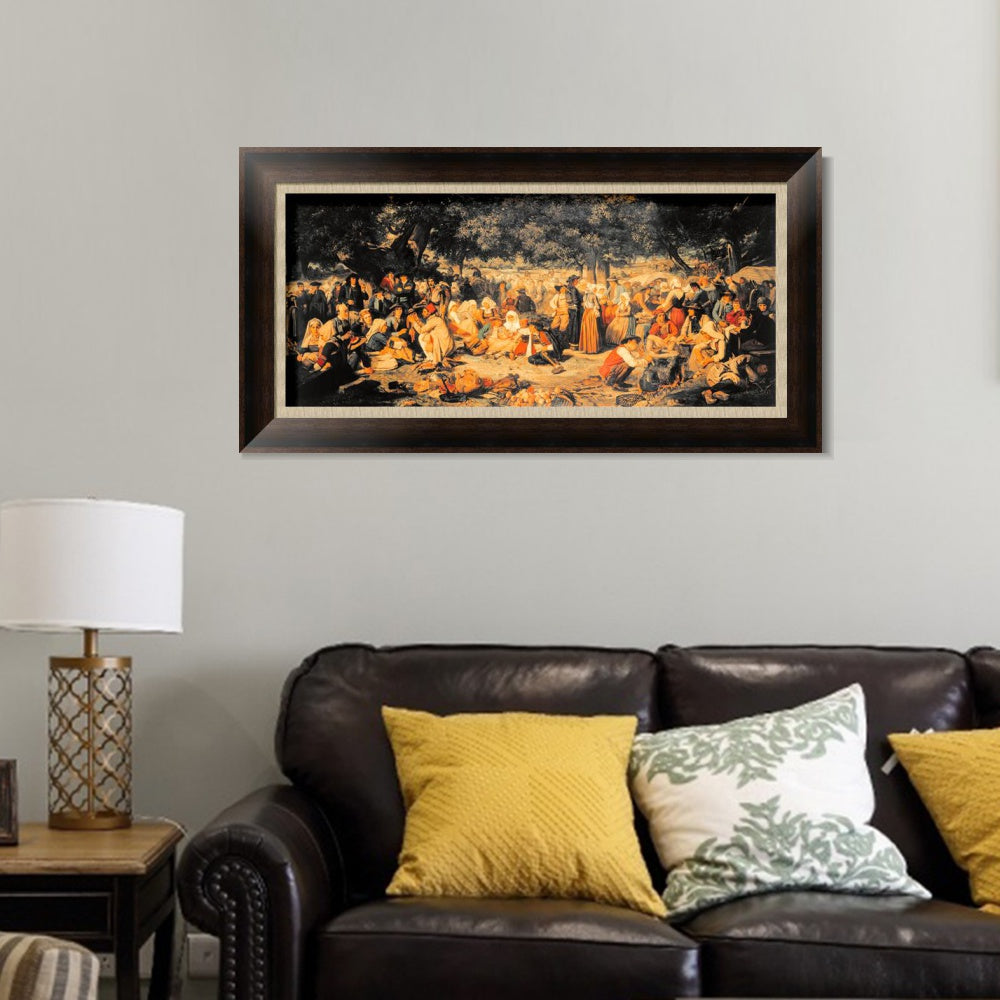 INVIN ART Framed Canvas Art Giclee Print Pardon Day in Brittany by Nicolas Poussin Wall Art