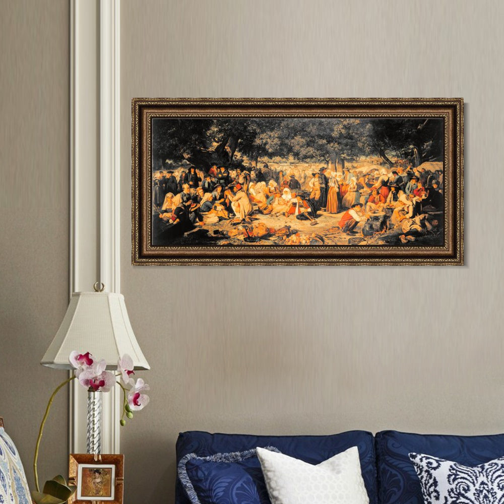 INVIN ART Framed Canvas Art Giclee Print Pardon Day in Brittany by Nicolas Poussin Wall Art