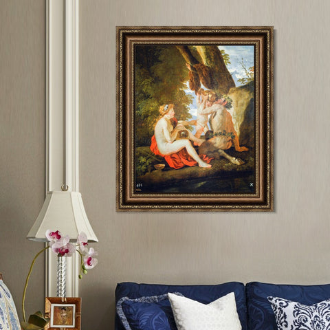 INVIN ART Framed Canvas Art Giclee Print A Bacchic Scene, 1630-31 by Nicolas Poussin Wall Art Living Room Home Office Decorations