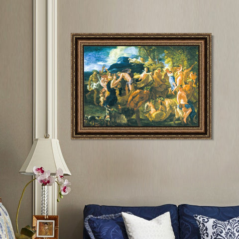 INVIN ART Framed Canvas Art Giclee Print Bacchanal, 1625-26 by Nicolas Poussin Wall Art Living Room Home Office Decorations