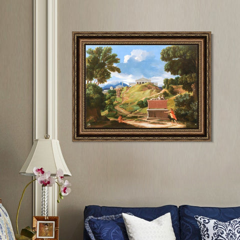 INVIN ART Framed Canvas Art Giclee Print Landscape with Ruins, Ca. 1634 by Nicolas Poussin Wall Art Living Room Home Office Decorations
