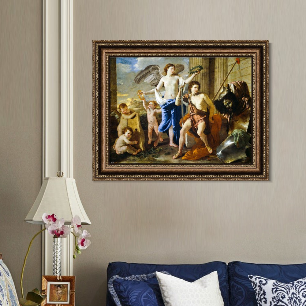 INVIN ART Framed Canvas Art Giclee Print The Triumph of David, Ca. 1630 by Nicolas Poussin Wall Art