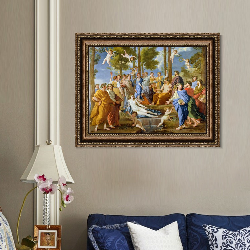 INVIN ART Framed Canvas Art Giclee Print El Parnaso, 1630 by Nicolas Poussin Wall Art