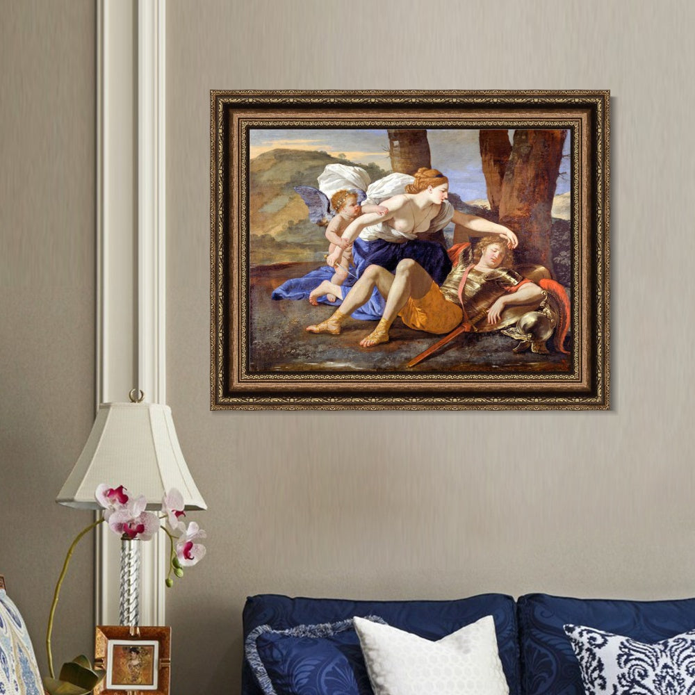 INVIN ART Framed Canvas Art Giclee Print Rinaldo and Armida by Nicolas Poussin Wall Art