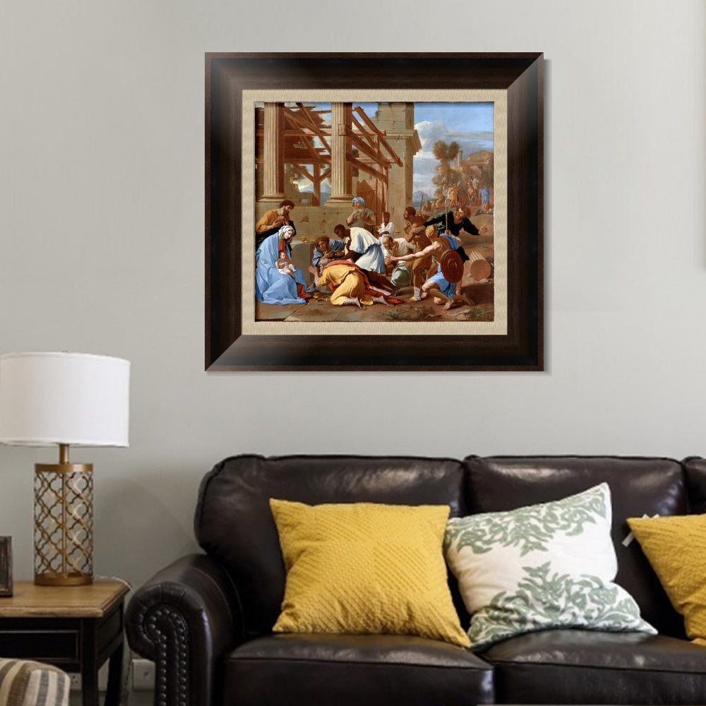 INVIN ART Framed Canvas Art Giclee Print The Adoration of the Magi by Nicolas Poussin Wall Art
