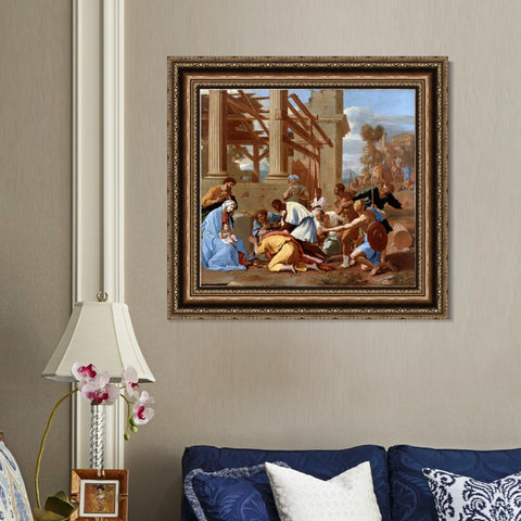 INVIN ART Framed Canvas Art Giclee Print The Adoration of the Magi by Nicolas Poussin Wall Art Living Room Home Office Decorations
