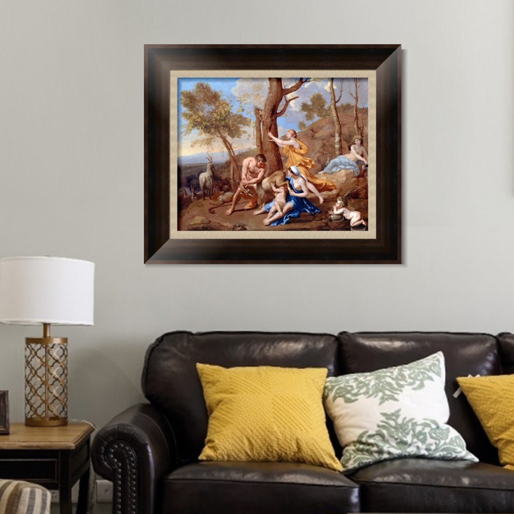 INVIN ART Framed Canvas Art Giclee Print The Nurture of Jupiter by Nicolas Poussin Wall Art