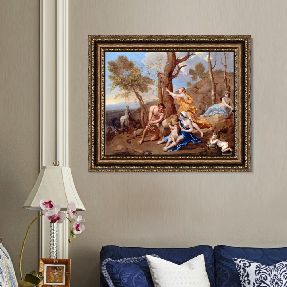 INVIN ART Framed Canvas Art Giclee Print The Nurture of Jupiter by Nicolas Poussin Wall Art