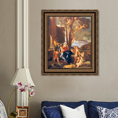 INVIN ART Framed Canvas Art Giclee Print The Rest on the Flight into Egypt by Nicolas Poussin Wall Art Living Room Home Office Decorations