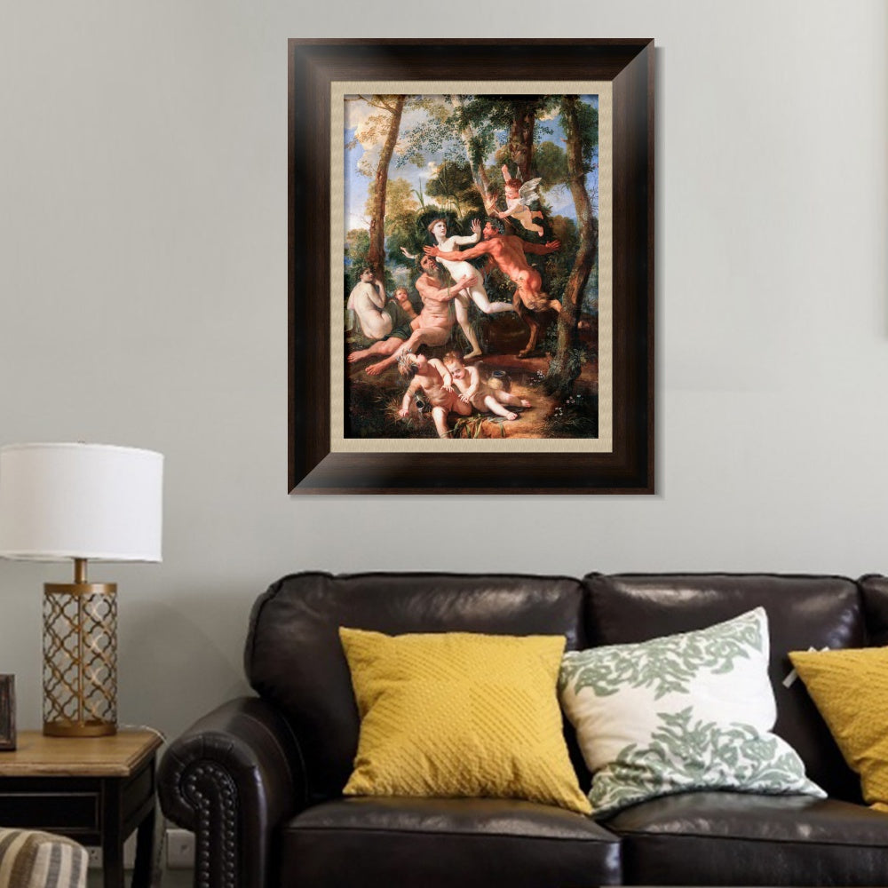 INVIN ART Framed Canvas Art Giclee Print Pan and Syrinx by Nicolas Poussin Wall Art
