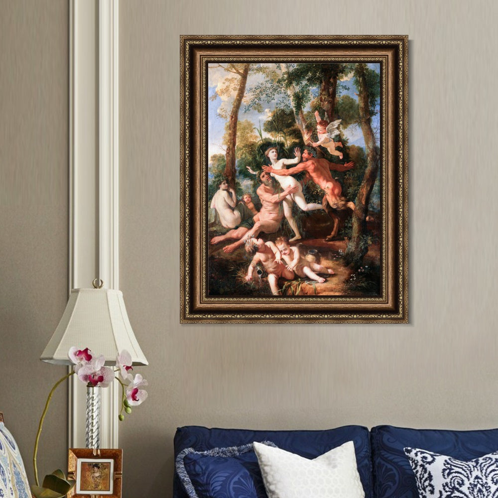 INVIN ART Framed Canvas Art Giclee Print Pan and Syrinx by Nicolas Poussin Wall Art