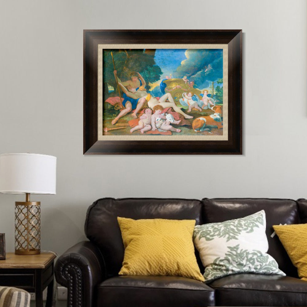INVIN ART Framed Canvas Art Giclee Print Venus and Adonis by Emperor by Nicolas Poussin Wall Art