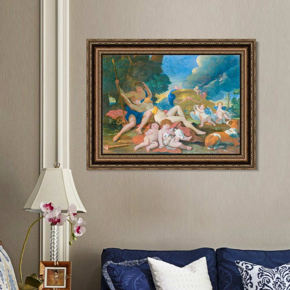 INVIN ART Framed Canvas Art Giclee Print Venus and Adonis by Emperor by Nicolas Poussin Wall Art