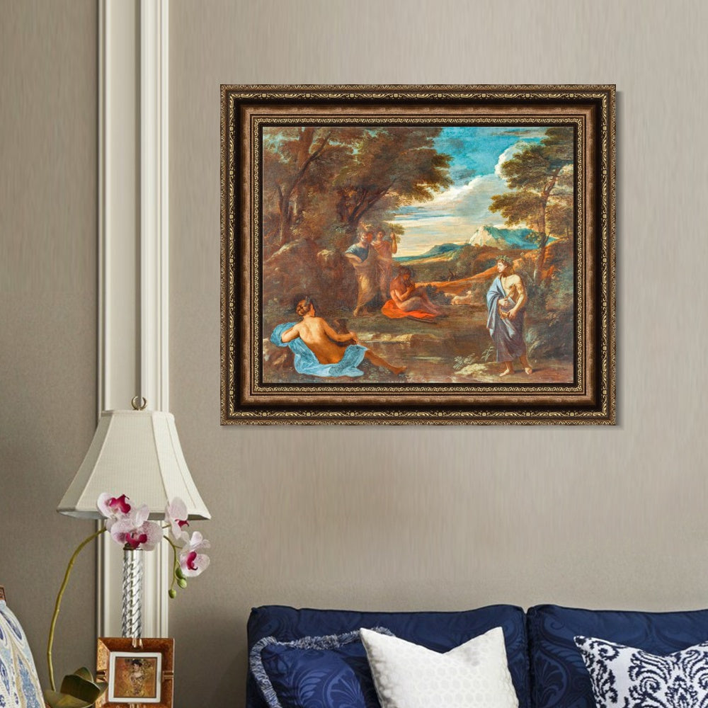 INVIN ART Framed Canvas Art Giclee Print Landscape with Apollo by Emperor by Nicolas Poussin Wall Art