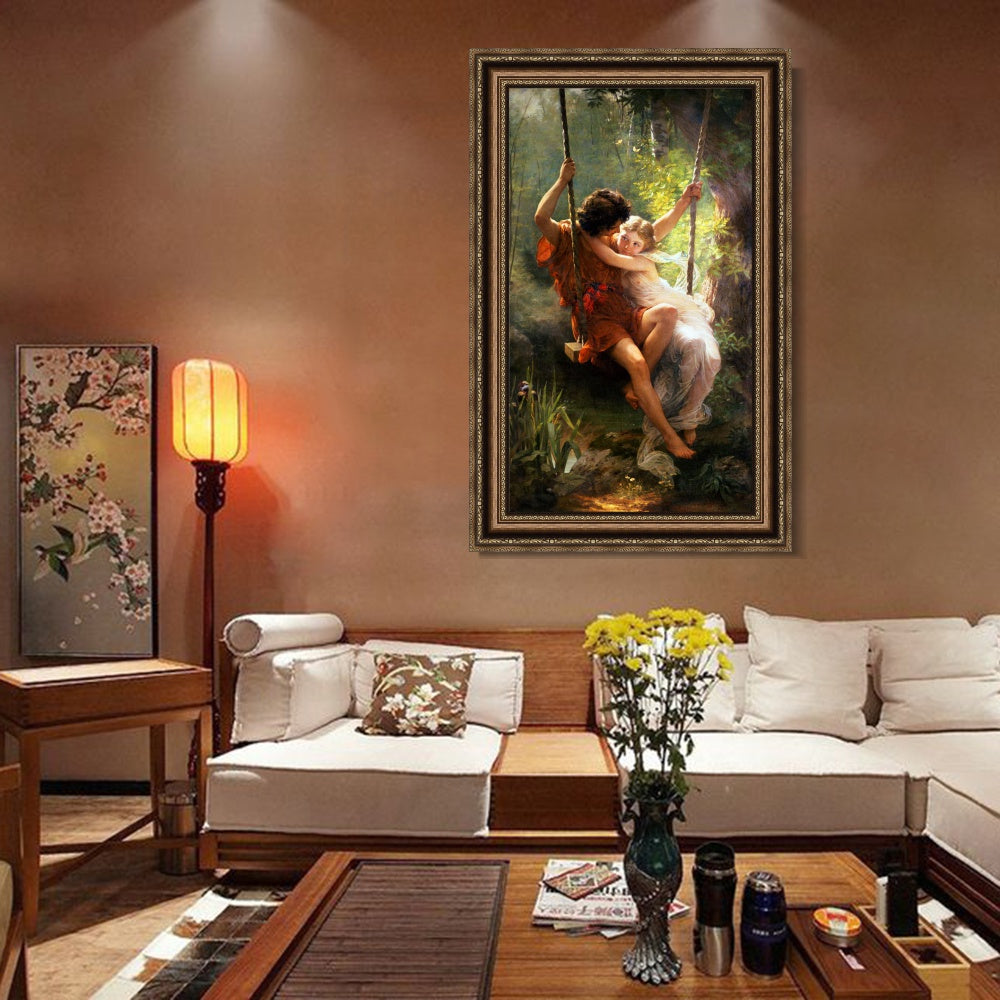 INVIN ART Framed Canvas Art Giclee Print Spring Time by Pierre Auguste Cot Wall Art