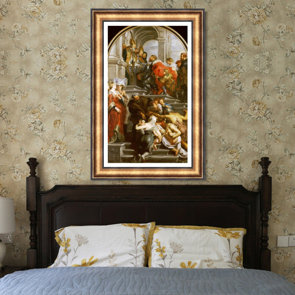 INVIN ART Framed Canvas Art Giclee Print Series#284 by Peter Paul Rubens Wall Art (Vintage Brown Frame with Linen Liner,16"x32")