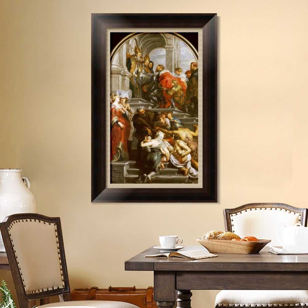 INVIN ART Framed Canvas Art Giclee Print Series#284 by Peter Paul Rubens Wall Art (Vintage Brown Frame with Linen Liner,16"x32")