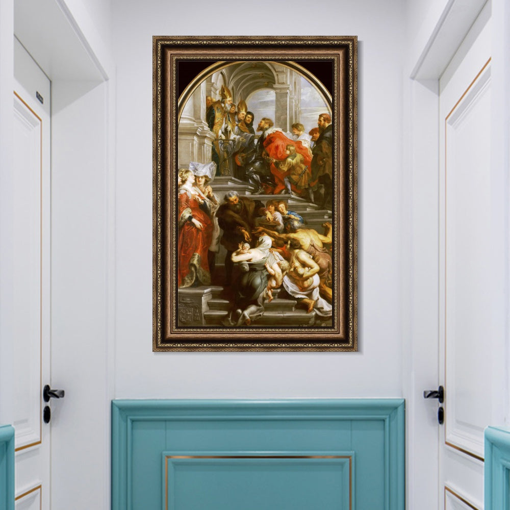 INVIN ART Framed Canvas Art Giclee Print Series#284 by Peter Paul Rubens Wall Art (Vintage Brown Frame with Linen Liner,16"x32")