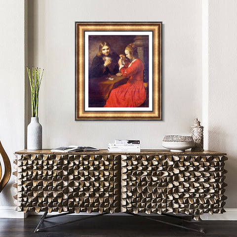 INVIN ART Framed Canvas Art Giclee Print A Young Man And A Girl Playing Cards,17th Century by Rembrandt Harmenszoon van Rijn Wall Art Living Room Home Decorations