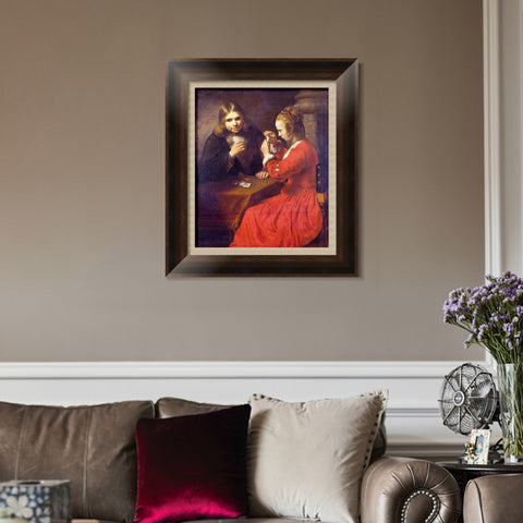 INVIN ART Framed Canvas Art Giclee Print A Young Man And A Girl Playing Cards,17th Century by Rembrandt Harmenszoon van Rijn Wall Art Living Room Home Decorations
