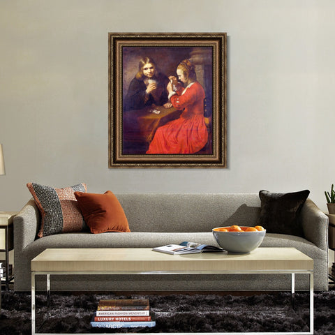 INVIN ART Framed Canvas Art Giclee Print A Young Man And A Girl Playing Cards,17th Century by Rembrandt Harmenszoon van Rijn Wall Art Living Room Home Decorations