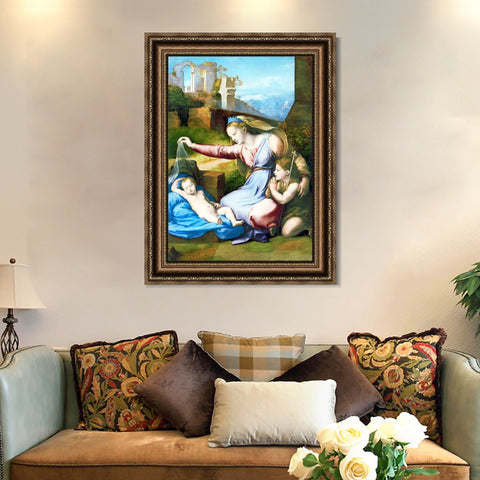 INVIN ART Framed Canvas Art Giclee Print Madonna with the Blue Diadem by Raphael/Raffaello Sanzio Wall Art Living Room Home Office Decorations
