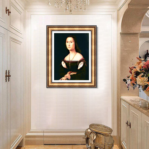 INVIN ART Framed Canvas Art Giclee Print Portrait of a Lady by Raphael/Raffaello Sanzio Wall Art Living Room Home Office Decorations