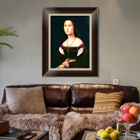 INVIN ART Framed Canvas Art Giclee Print Portrait of a Lady by Raphael/Raffaello Sanzio Wall Art Living Room Home Office Decorations