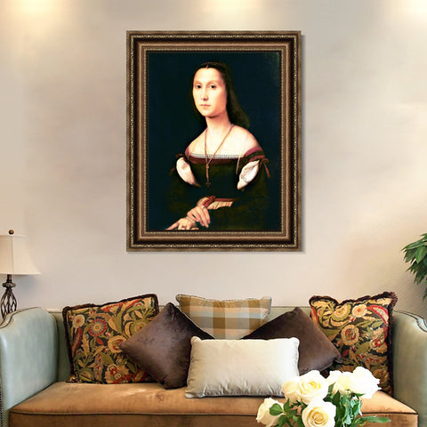 INVIN ART Framed Canvas Art Giclee Print Portrait of a Lady by Raphael/Raffaello Sanzio Wall Art Living Room Home Office Decorations