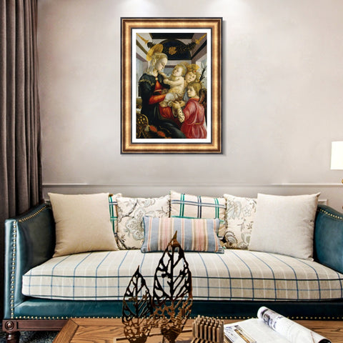 INVIN ART Framed Canvas Art Giclee Print Madonna and Child with Angels by Sandro Botticelli Wall Art Living Room Home Office Decorations