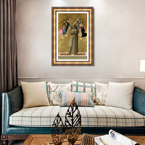 INVIN ART Framed Canvas Art Giclee Print Saint Francis Of Assisi With Angels by Sandro Botticelli Wall Art Living Room Home Office Decorations