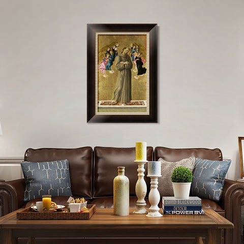 INVIN ART Framed Canvas Art Giclee Print Saint Francis Of Assisi With Angels by Sandro Botticelli Wall Art Living Room Home Office Decorations