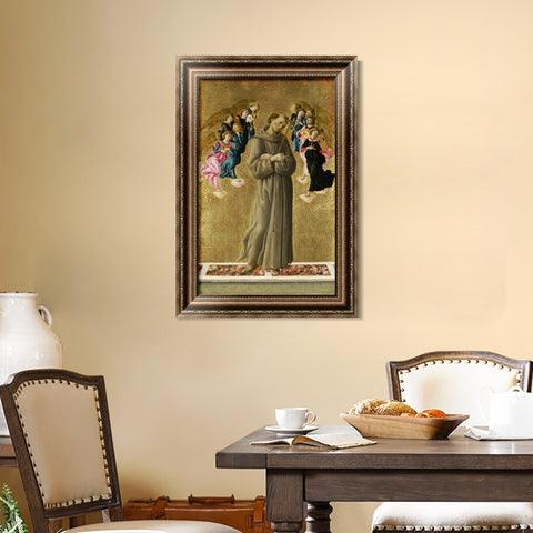 INVIN ART Framed Canvas Art Giclee Print Saint Francis Of Assisi With Angels by Sandro Botticelli Wall Art Living Room Home Office Decorations