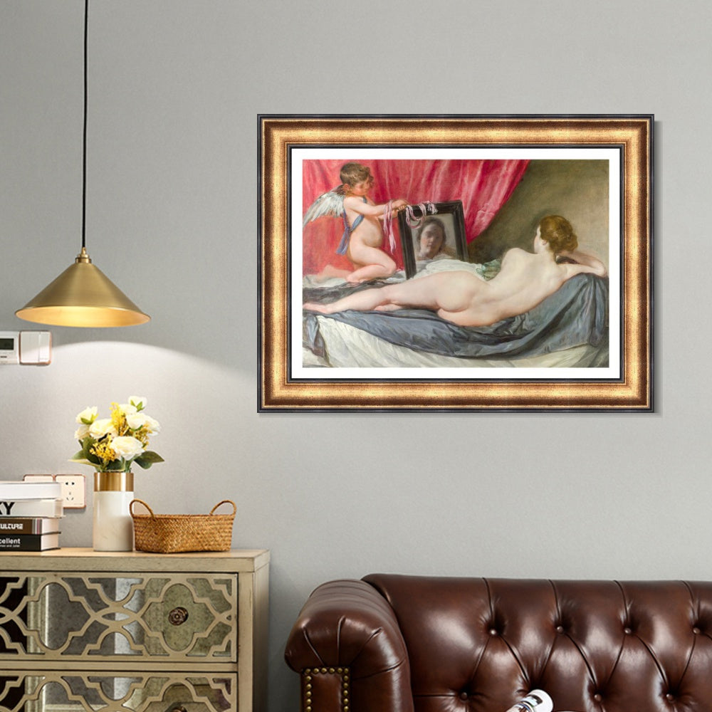 INVIN ART Framed Canvas Art Giclee Print Venus at Her Mirror by Diego Velazquez Wall Art