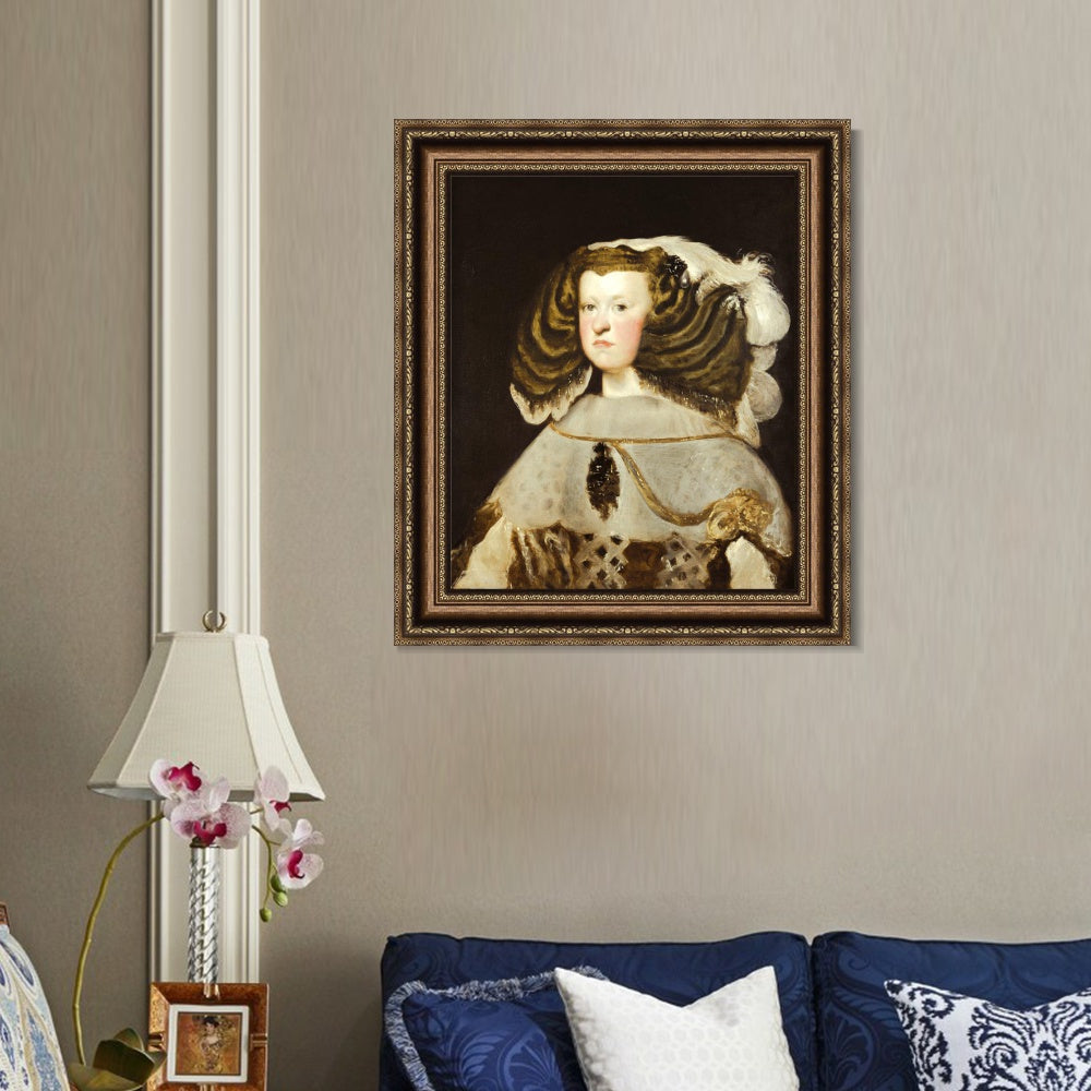 INVIN ART Framed Canvas Art Giclee Print Portrait of Mariana of Austria, Queen of Spain by Diego Velazquez Wall Art