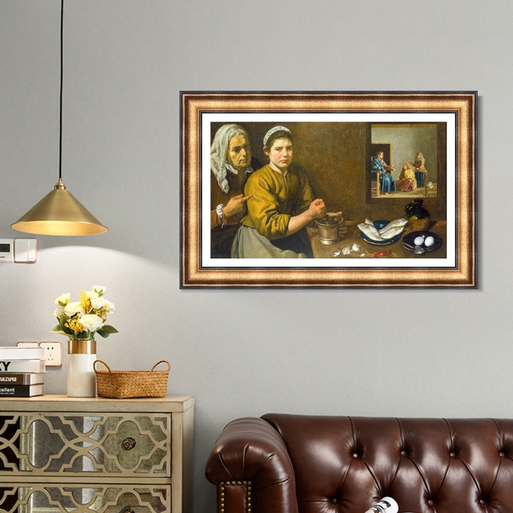 INVIN ART Framed Canvas Art Giclee Print Christ in the House of Martha and Mary by the Christian Soul by Diego Velazquez Wall Art