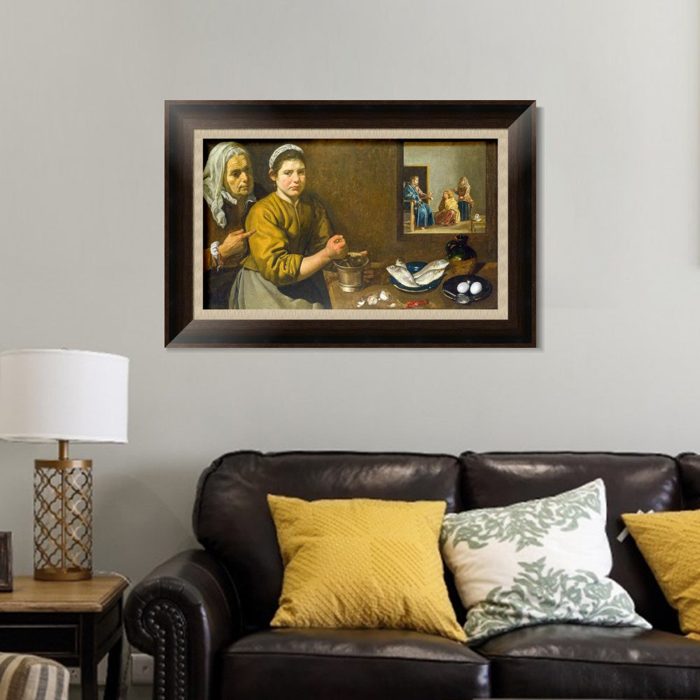 INVIN ART Framed Canvas Art Giclee Print Christ in the House of Martha and Mary by the Christian Soul by Diego Velazquez Wall Art