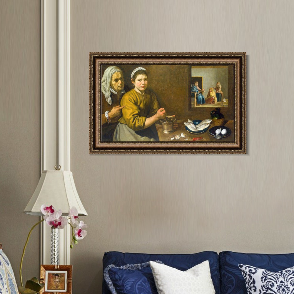 INVIN ART Framed Canvas Art Giclee Print Christ in the House of Martha and Mary by the Christian Soul by Diego Velazquez Wall Art