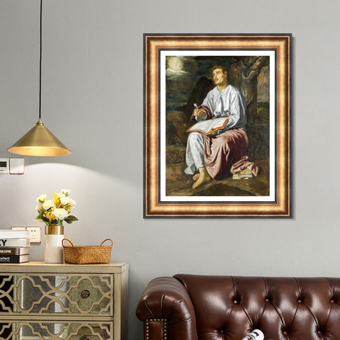 INVIN ART Framed Canvas Art Giclee Print Saint John the Evangelist on the Island of Patmos by the Christian Soul by Diego Velazquez Wall Art Decorations