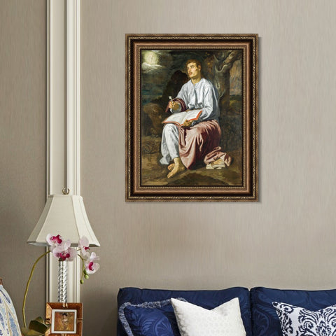 INVIN ART Framed Canvas Art Giclee Print Saint John the Evangelist on the Island of Patmos by the Christian Soul by Diego Velazquez Wall Art Decorations