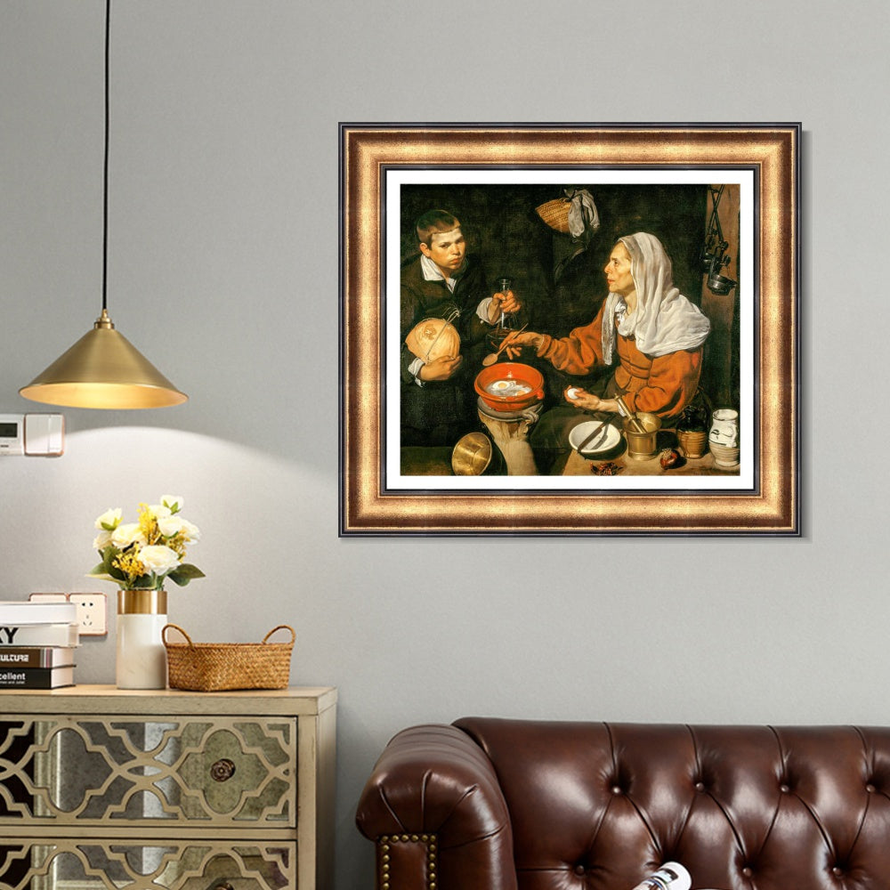 INVIN ART Framed Canvas Art Giclee Print An Old Woman Cooking Eggs by the Christian Soul by Diego Velazquez Wall Art