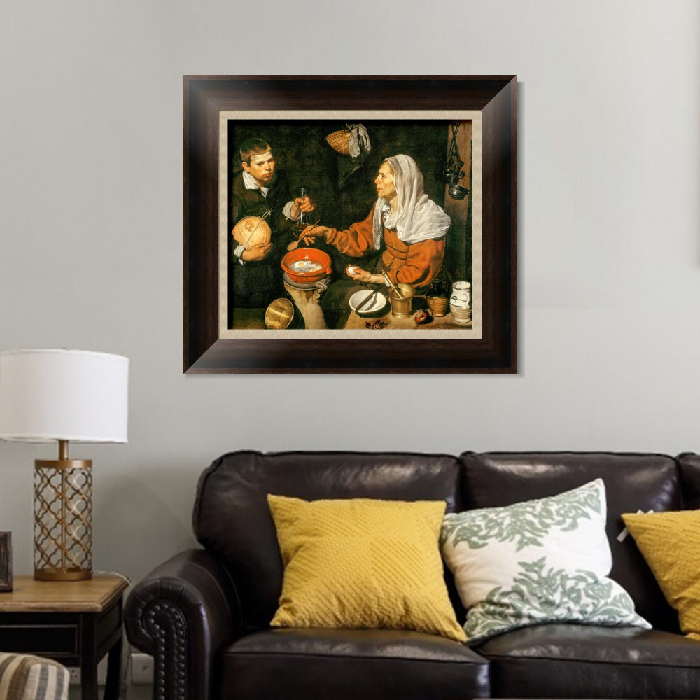 INVIN ART Framed Canvas Art Giclee Print An Old Woman Cooking Eggs by the Christian Soul by Diego Velazquez Wall Art